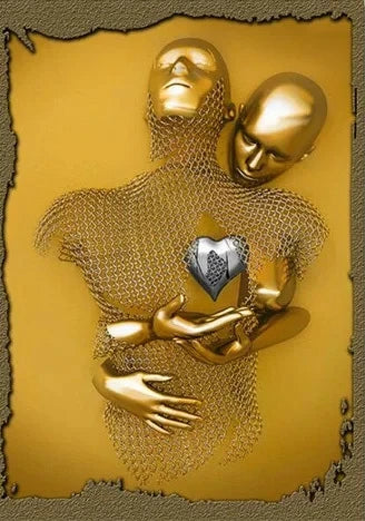 Metal Figure Statue Romantic Wall Art Abstract Canvas Painting Lovers Sculpture Posters Prints Pictures Living Room Home Decor