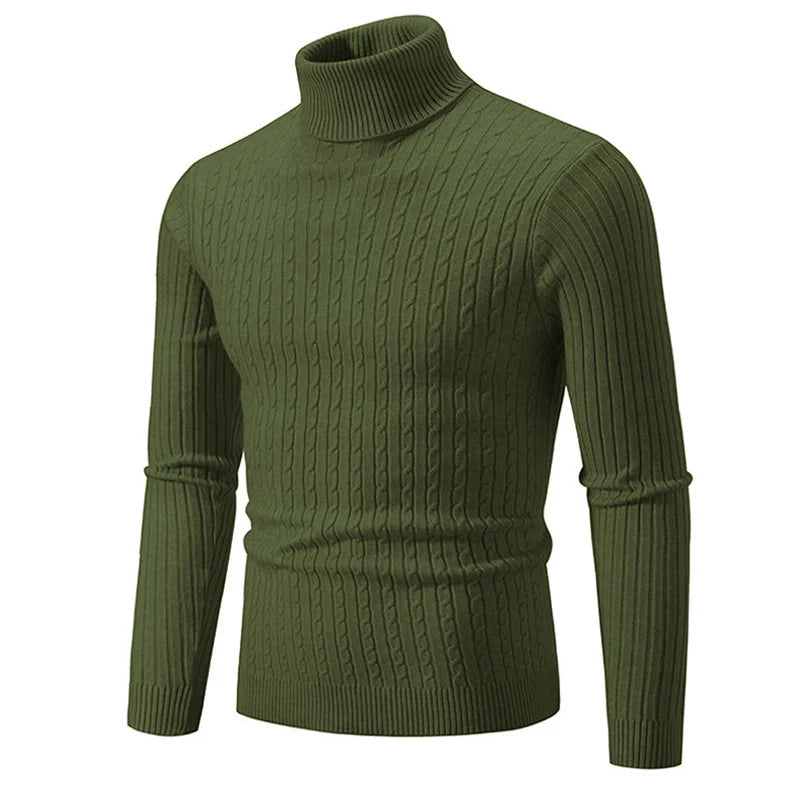 Men’s Winter Turtleneck Sweater – Thick Warm Slim Fit Knitwear with Double Collar