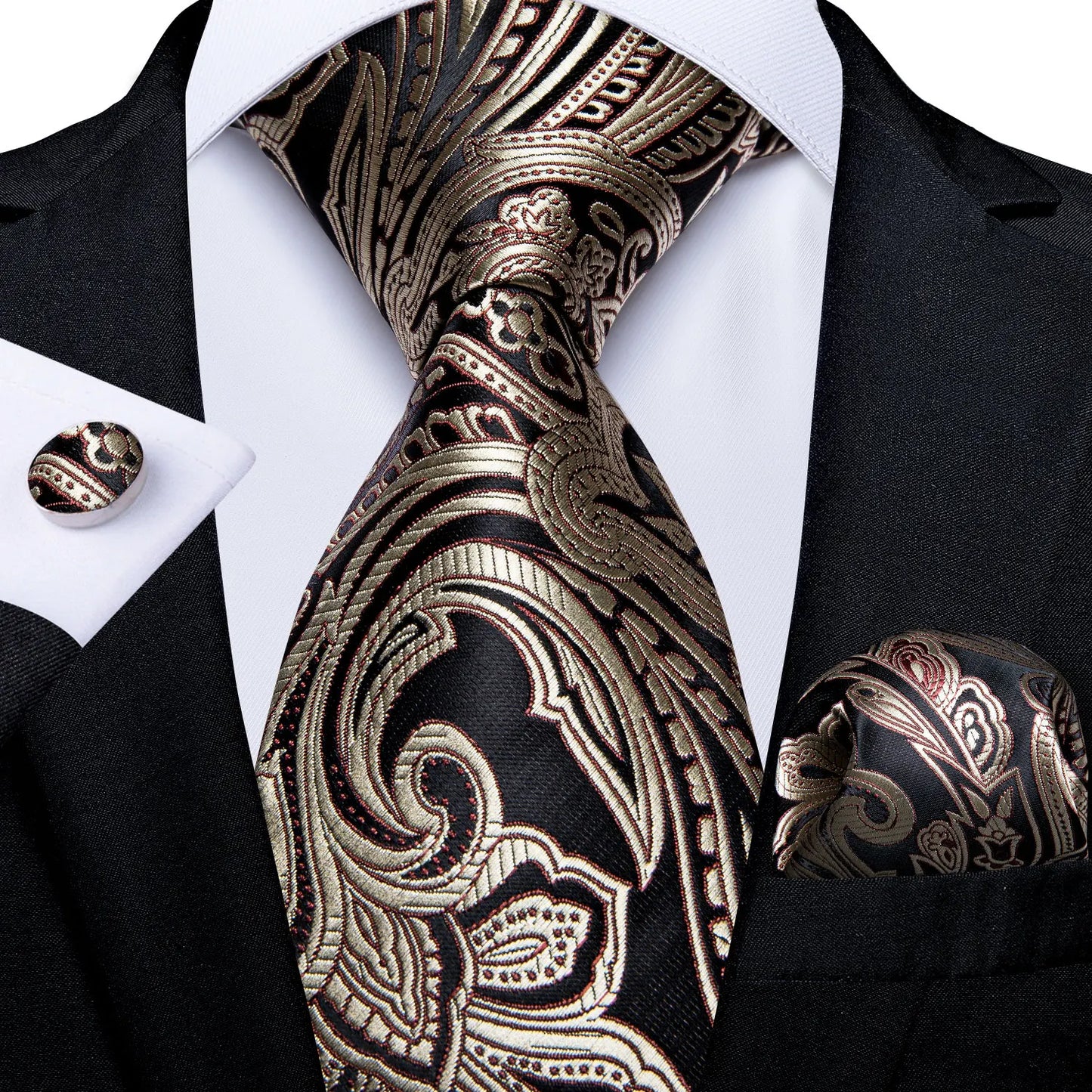 Men’s Paisley Tie Set – Luxury Silk-Feel Necktie, Pocket Square & Cufflinks – Formal Wedding & Prom Gift Set