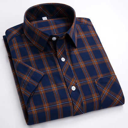 Plus Size 100% Cotton Plaid Short Sleeve Shirt for Men – Sizes Up to 8XL – Soft, Lightweight & Casual Summer Style