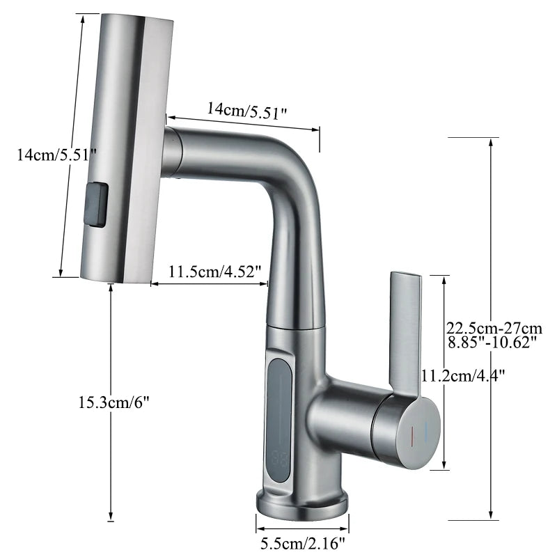 Temperature Digital Display Bathroom Basin Faucet – Pull-Out Waterfall Sink Mixer Tap