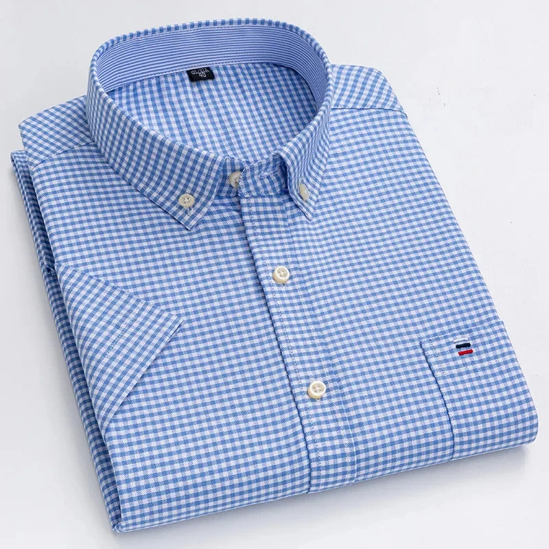 Men’s Premium Oxford Cotton Short Sleeve Shirt – Breathable Business Casual Summer Wear