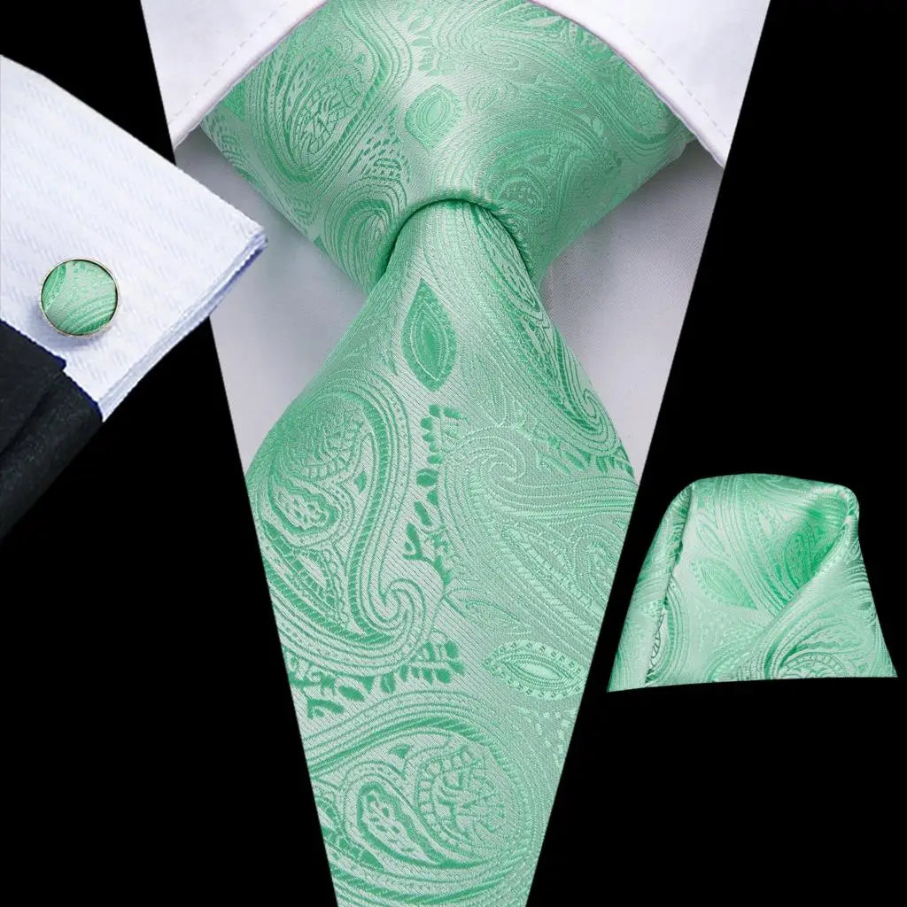 Paisley Men’s Silk Tie Set – Necktie, Pocket Square & Cufflinks – Elegant Gift for Weddings, Business & Parties