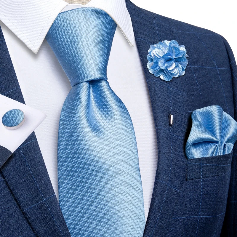 Luxury Red & Blue Floral Silk Tie Set – 8cm Necktie + Pocket Square + Cufflinks + Brooch – Men’s Formal Gift Set