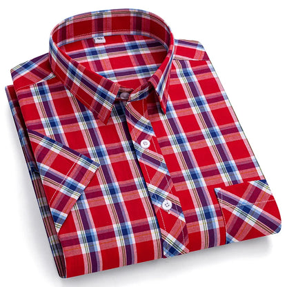 Plus Size 100% Cotton Plaid Short Sleeve Shirt for Men – Sizes Up to 8XL – Soft, Lightweight & Casual Summer Style