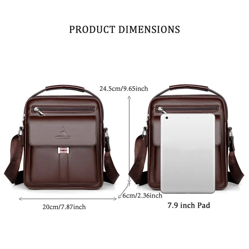 Men’s Crossbody Shoulder Bag - Vintage Large Capacity Waterproof PU Leather Messenger Tote