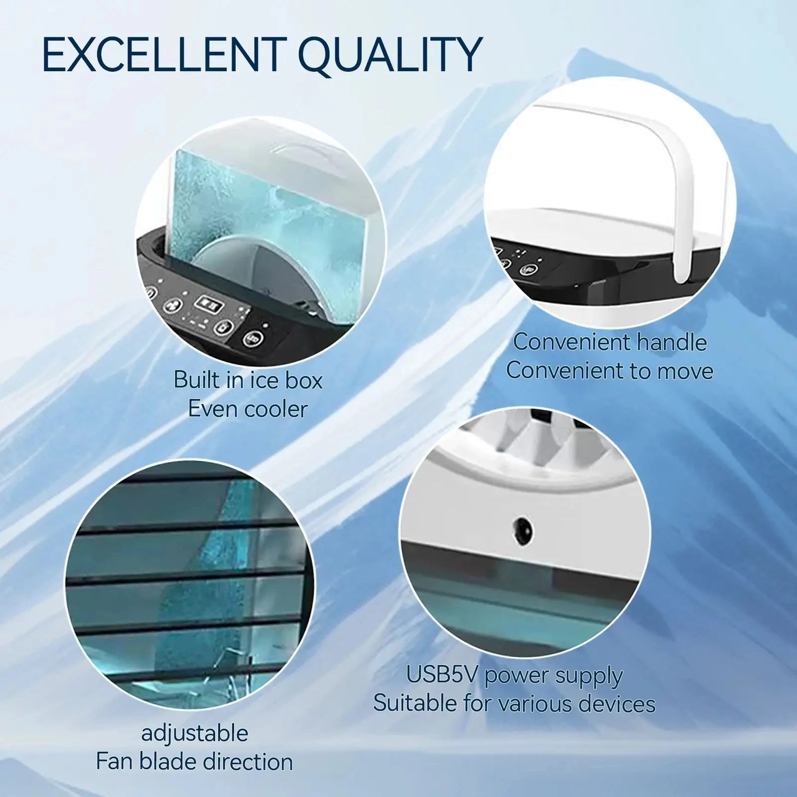 Mini 4-in-1 Portable Air Conditioner with Humidifier & 900ML Tank – Personal AC Fan with 3-Speed Cooling for Home, Office & Travel