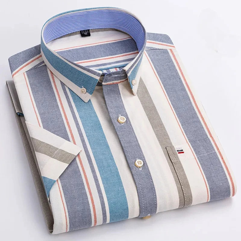 Men’s Premium Oxford Cotton Short Sleeve Shirt – Breathable Business Casual Summer Wear
