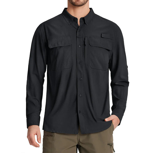 Men’s UPF 50+ Quick-Dry Long Sleeve Outdoor Shirt – Breathable, Lightweight Fishing & Hiking Cargo Top