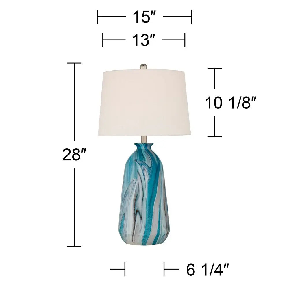 Set of 2 Carlton Modern Coastal Table Lamps - 28" Tall Swirling Blue Faux Marble - DynamicDrop Hub