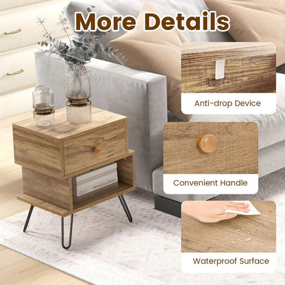 Set of 2 Wooden Nightstands 2-Tier with Elevated Metal Feet - DynamicDrop Hub