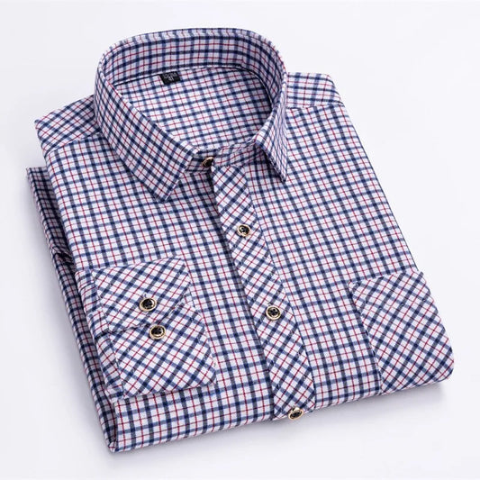 Men’s Soft Cotton Flannel Plaid Shirt – Long Sleeve Regular Fit Brushed Casual Shirt with Single Chest Pocket