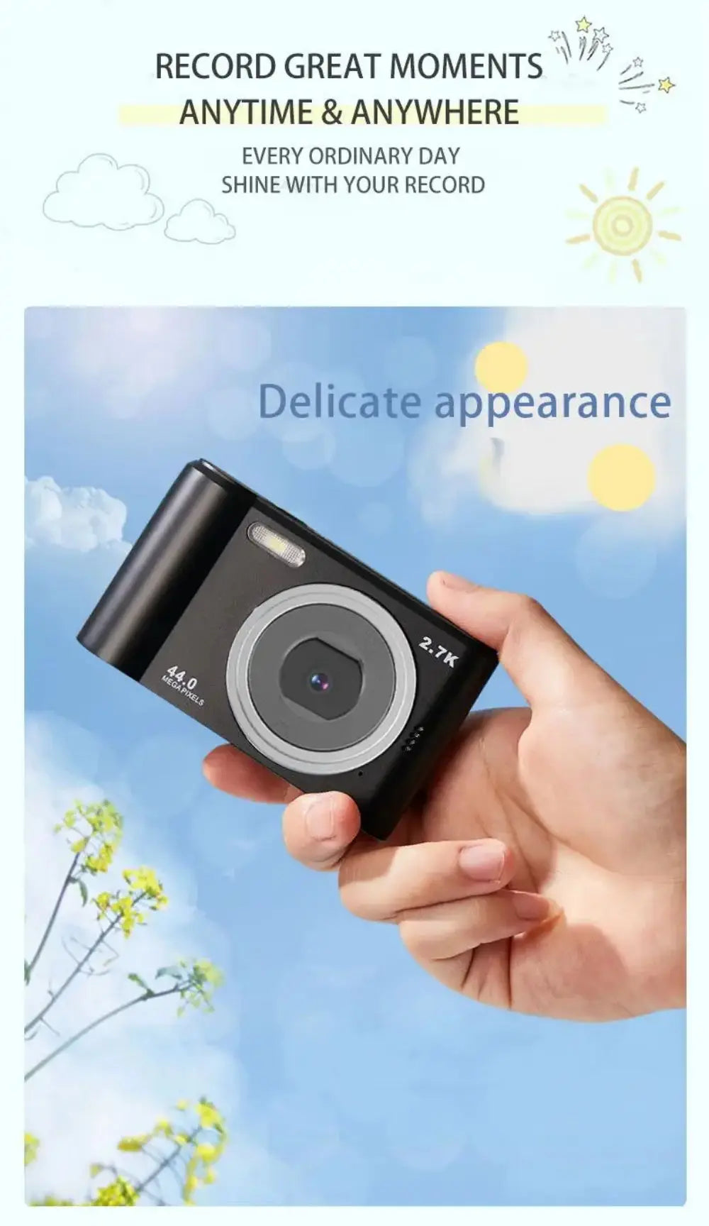 Digital Camera for Kids – Autofocus 8X Zoom, 1080P Camcorder, Compact and Beginner-Friendly Photography