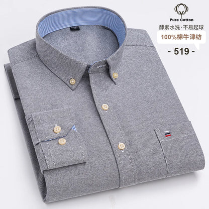 100% Cotton Oxford Long Sleeve Men's Plaid Dress Shirt – Regular Fit Formal Shirt with Pocket (S–7XL)