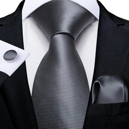 White & Grey Paisley Tie Set – Silk Necktie, Pocket Square & Cufflinks for Men – Formal Wedding & Business Accessory