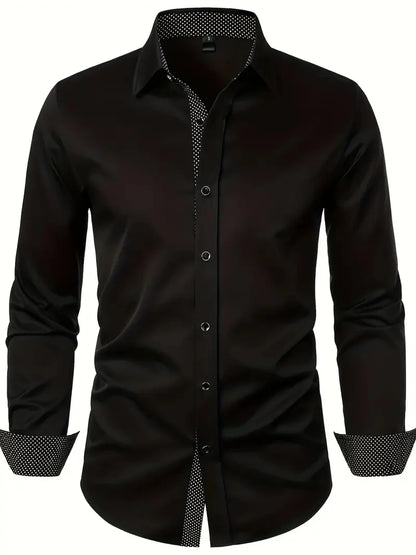 Men’s Polka Dot Slim Fit Shirt – Long Sleeve Lapel Collar Casual Shirt for Young Men