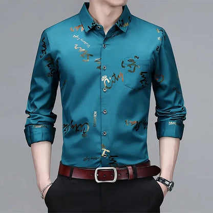 Men’s Wrinkle-Resistant Printed Long Sleeve Shirt – Non-Iron Business Casual Top