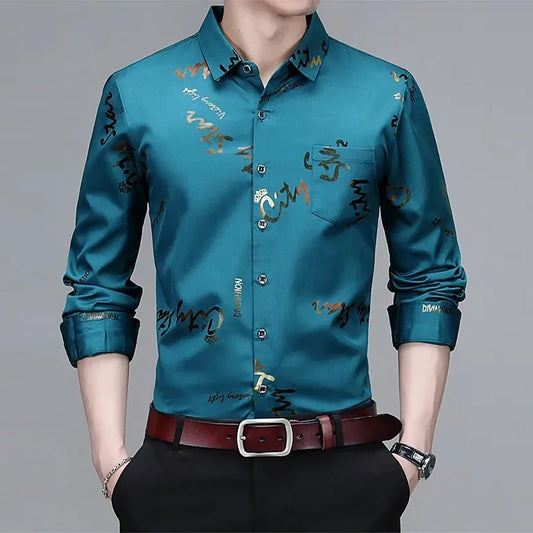 Men’s Wrinkle-Resistant Printed Long Sleeve Shirt – Non-Iron Business Casual Top
