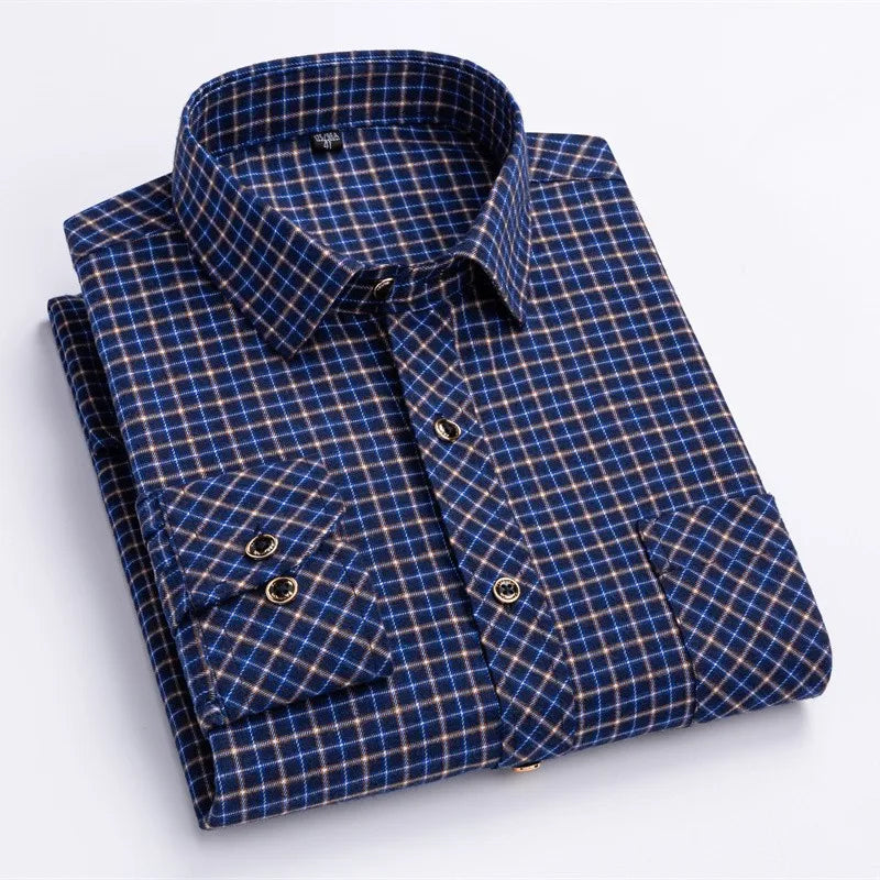 Men’s Soft Cotton Flannel Plaid Shirt – Long Sleeve Regular Fit Brushed Casual Shirt with Single Chest Pocket