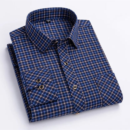 Men’s Soft Cotton Flannel Plaid Shirt – Long Sleeve Regular Fit Brushed Casual Shirt with Single Chest Pocket