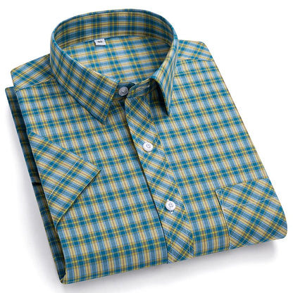 Plus Size 100% Cotton Plaid Short Sleeve Shirt for Men – Sizes Up to 8XL – Soft, Lightweight & Casual Summer Style