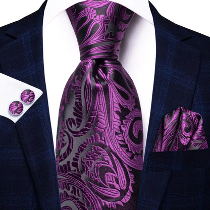 Paisley Men’s Silk Tie Set – Necktie, Pocket Square & Cufflinks – Elegant Gift for Weddings, Business & Parties