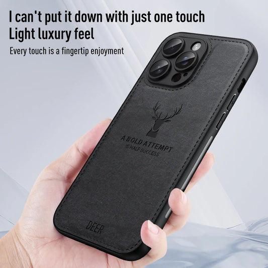 Luxury Cloth Leather Deer Head Pattern Case for Iphone 15 14 13 12 11 Pro X XR XS Max 16 plus Shockproof Soft Back Shell Cover