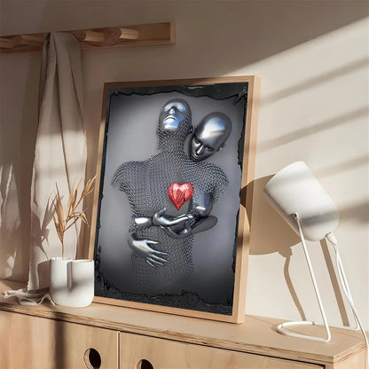 Romantic Art Love Heart Gray Metal Figure Statue 3D Art DIY Sticky Poster Vintage Room Bar Cafe Decor Home Decor