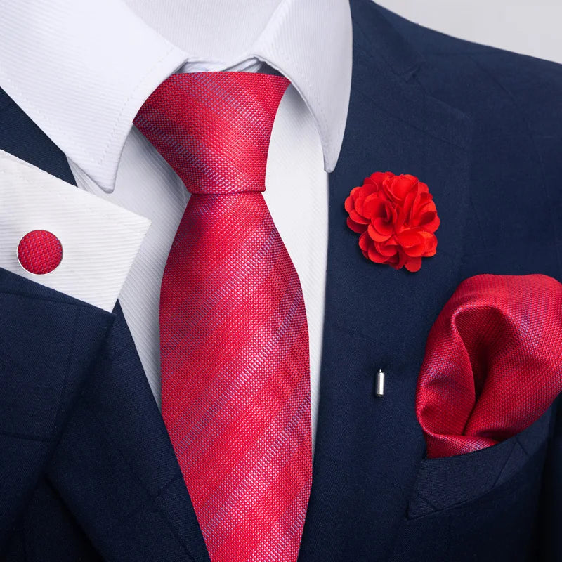 Luxury Men’s Floral Paisley Tie Set – Black & Gold Necktie with Matching Pocket Square, Cufflinks & Brooch | Elegant Wedding, Business, Dinner & Cocktail Look