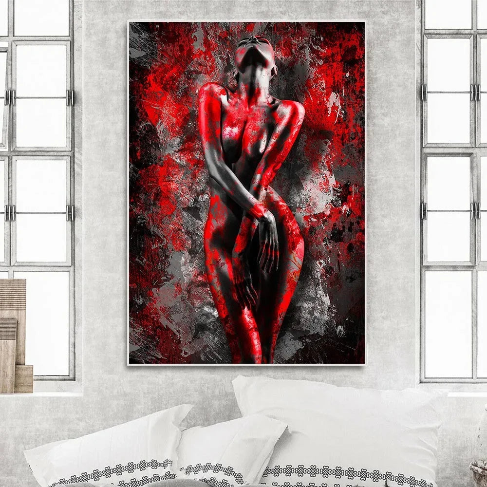 Sexy Nude Women Poster Home Wall Picture Prints Canvas Painting Sensual Red Woman Wall Art for Living Room Decor Mural Frameless