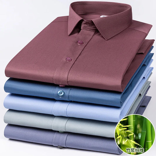Men’s Bamboo Fiber Stretch Shirt – Slim Fit Long Sleeve Non-Iron White Dress Shirt for Office, Business & Casual Wear