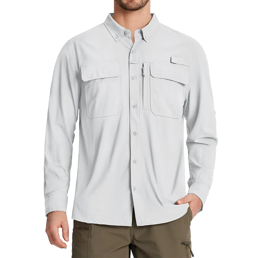 Men’s UPF 50+ Quick-Dry Long Sleeve Outdoor Shirt – Breathable, Lightweight Fishing & Hiking Cargo Top
