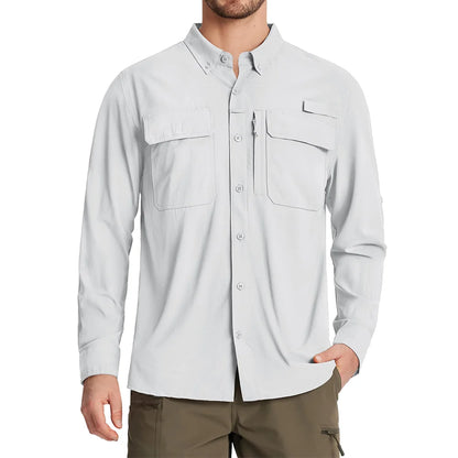 Men’s UPF 50+ Quick-Dry Long Sleeve Outdoor Shirt – Breathable, Lightweight Fishing & Hiking Cargo Top