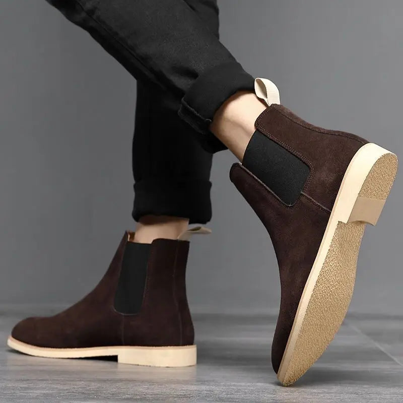 Men’s Retro Suede Leather Chelsea Boots – British Style Ankle High Boots