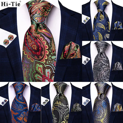 Paisley Men’s Silk Tie Set – Necktie, Pocket Square & Cufflinks – Elegant Gift for Weddings, Business & Parties