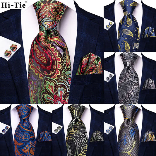 Paisley Men’s Silk Tie Set – Necktie, Pocket Square & Cufflinks – Elegant Gift for Weddings, Business & Parties