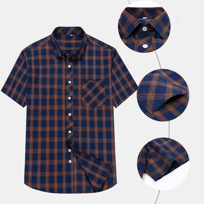 Plus Size 100% Cotton Plaid Short Sleeve Shirt for Men – Sizes Up to 8XL – Soft, Lightweight & Casual Summer Style