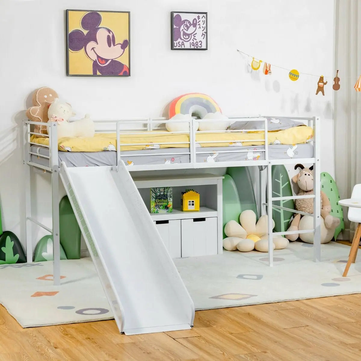 Sliding Loft Children Single Bed with Stairs and Safety Guardrails - DynamicDrop Hub