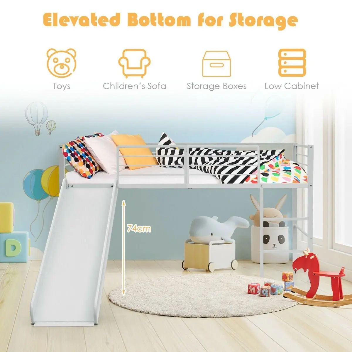 Sliding Loft Children Single Bed with Stairs and Safety Guardrails - DynamicDrop Hub