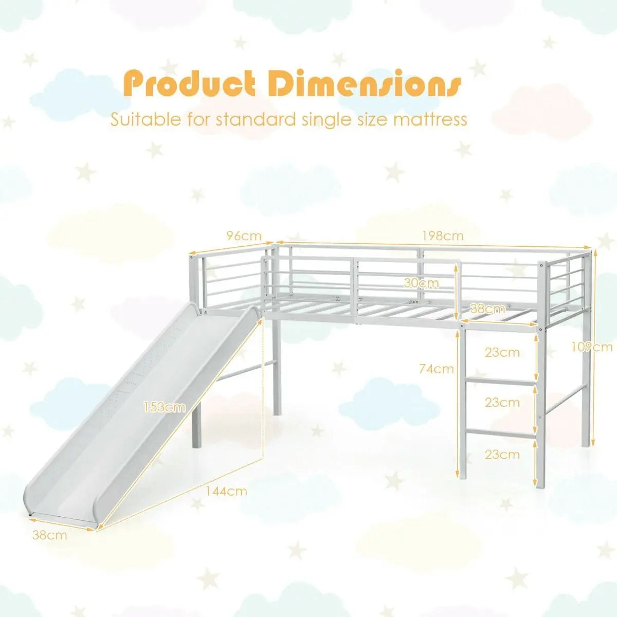 Sliding Loft Children Single Bed with Stairs and Safety Guardrails - DynamicDrop Hub