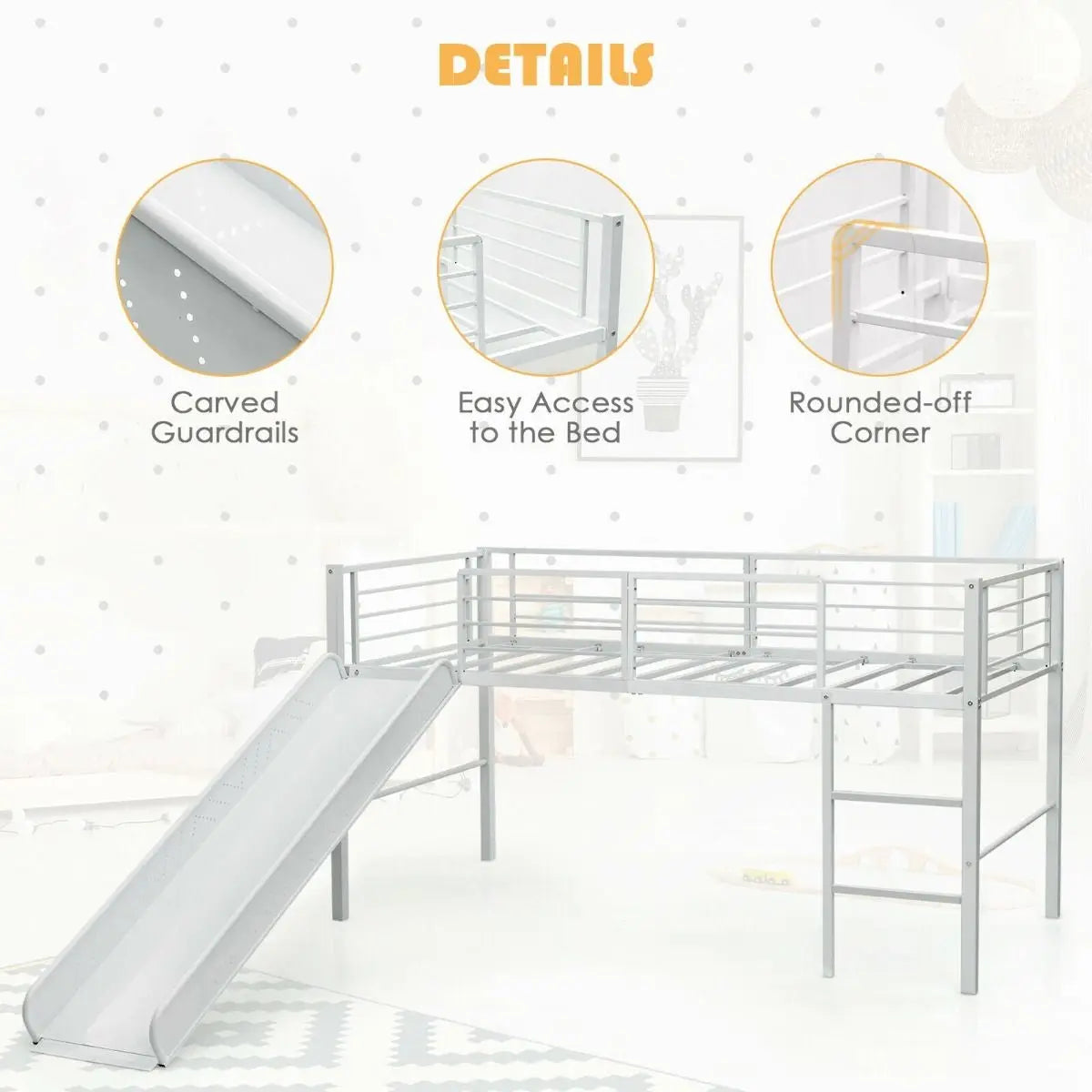 Sliding Loft Children Single Bed with Stairs and Safety Guardrails - DynamicDrop Hub