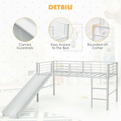 Sliding Loft Children Single Bed with Stairs and Safety Guardrails - DynamicDrop Hub