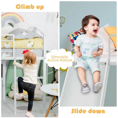 Sliding Loft Children Single Bed with Stairs and Safety Guardrails - DynamicDrop Hub