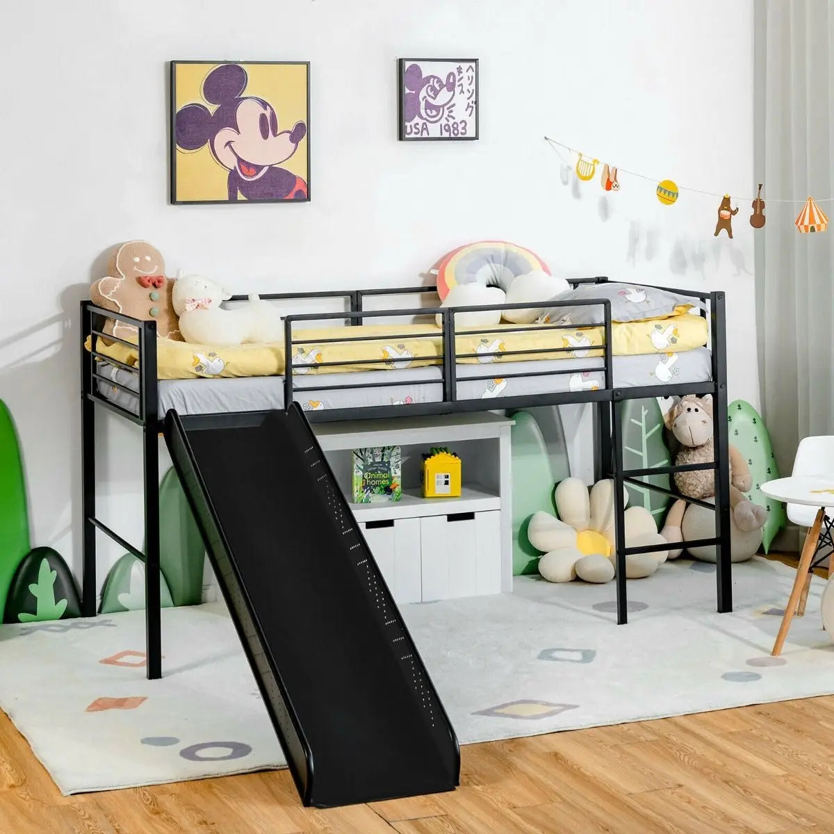 Sliding Loft Children Single Bed with Stairs and Safety Guardrails - DynamicDrop Hub