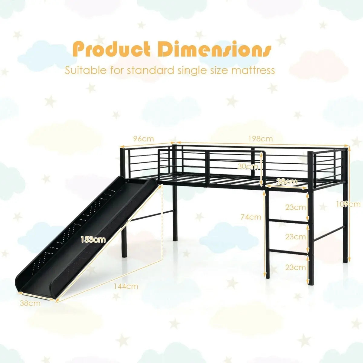 Sliding Loft Children Single Bed with Stairs and Safety Guardrails - DynamicDrop Hub