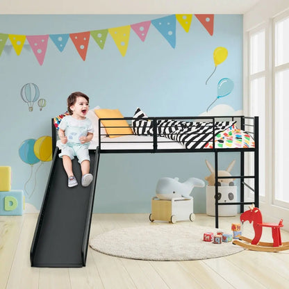 Sliding Loft Children Single Bed with Stairs and Safety Guardrails - DynamicDrop Hub