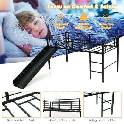 Sliding Loft Children Single Bed with Stairs and Safety Guardrails - DynamicDrop Hub