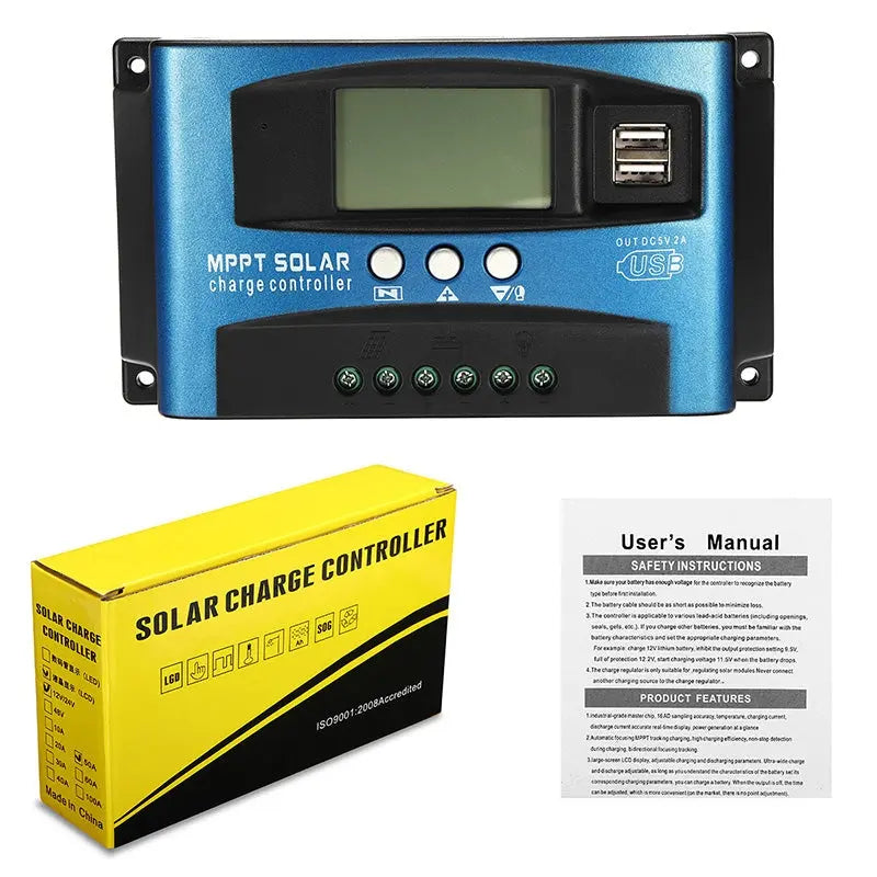 Solar Controller LCD Solar Charge Controller Accuracy Dual USB Solar Panel Battery Regulator - DynamicDrop Hub