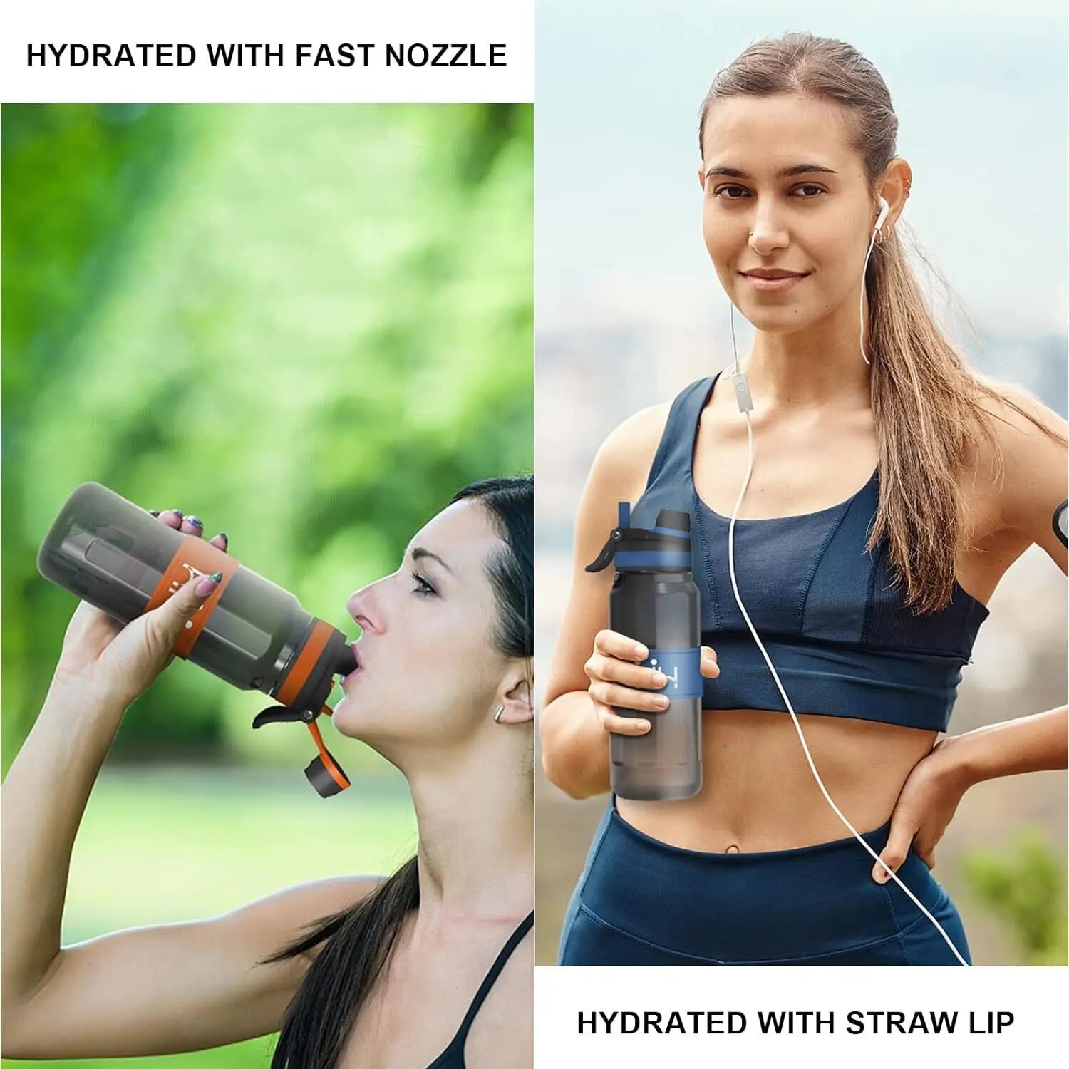 Sports Water Bottle with Straw Flip Top Leak Proof Drink BPA Free Gym Travel 1L - DynamicDrop Hub