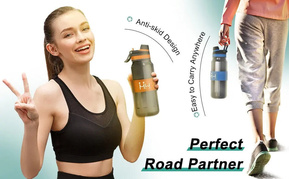 Sports Water Bottle with Straw Flip Top Leak Proof Drink BPA Free Gym Travel 1L - DynamicDrop Hub